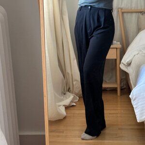 Standard Pleated Trousers, Black, Size Small